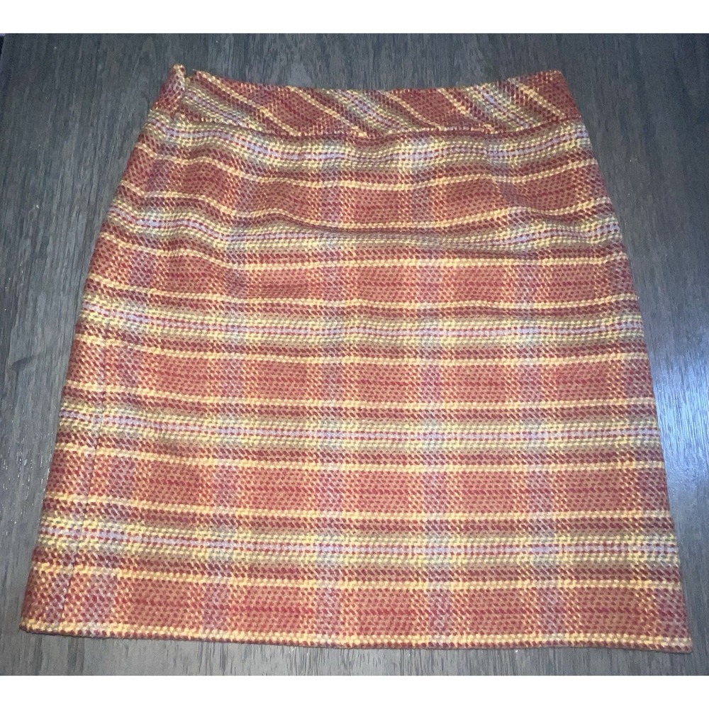 Talbots Women's Sz 4 Maroon/Yellow/Blue/Green Striped Mid Wool Blend Skirt